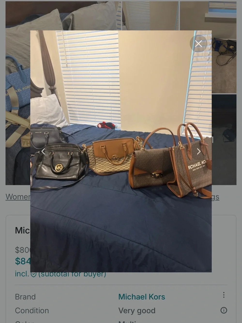 Michael Kors Navy Logo Satchel with Brown Trim all bags included